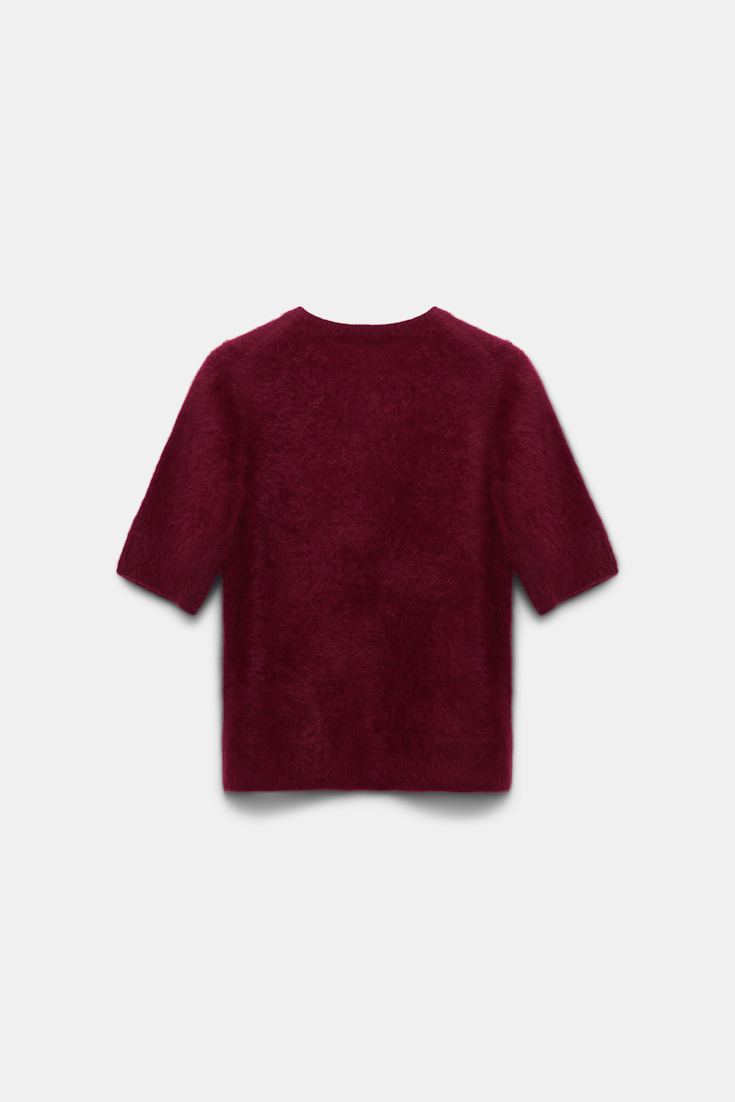 Dorothee Schumacher Short sleeve fluffy knit cashmere sweater burgundy