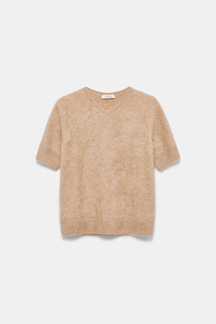 Dorothee Schumacher Short sleeve fluffy knit cashmere sweater golden brown