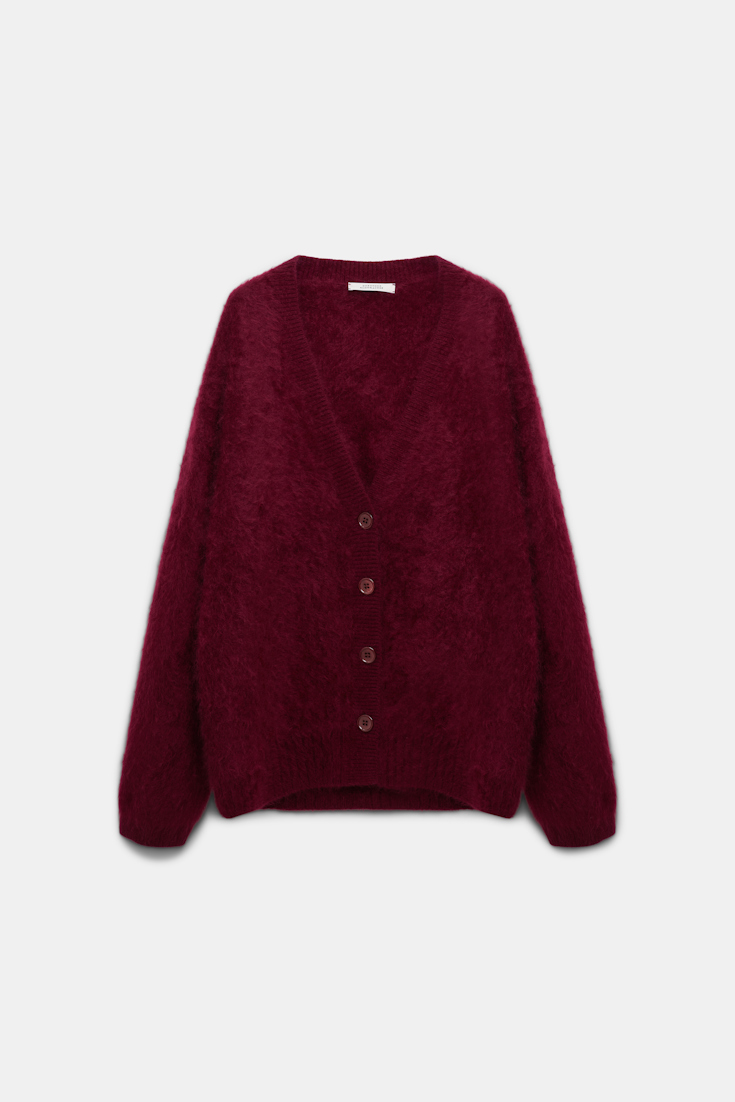 Dorothee Schumacher Fluffy knit cashmere V-neck cardigan burgundy