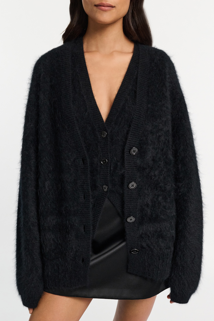 Dorothee Schumacher Fluffy knit cashmere V-neck cardigan black