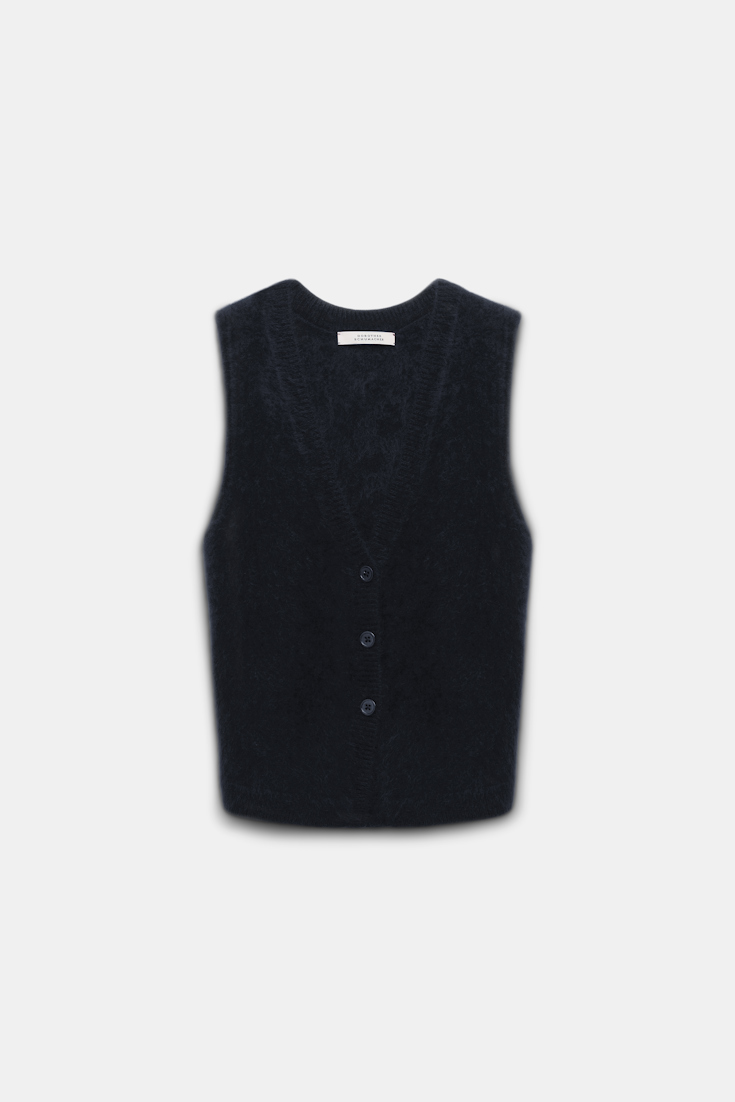 Dorothee Schumacher Fluffy knit cashmere V-neck vest black