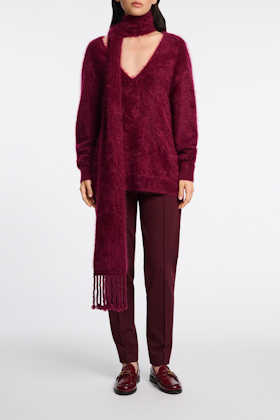 Dorothee Schumacher Fluffy knit cashmere V-neck pullover burgundy