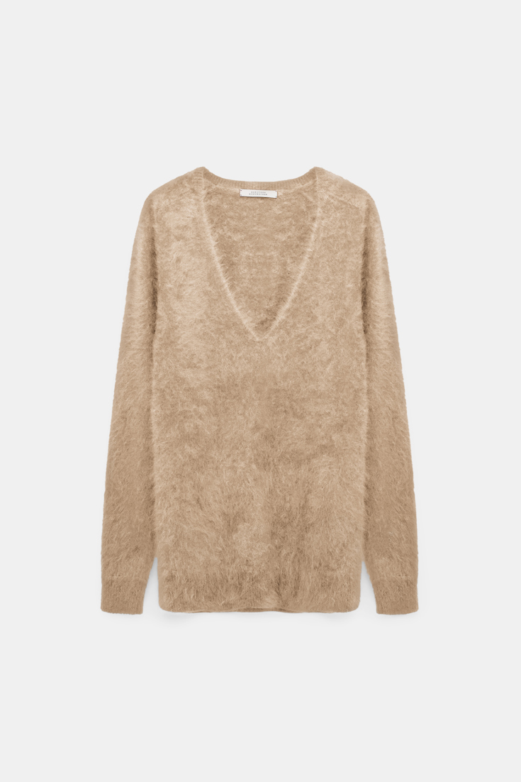 Dorothee Schumacher Fluffy knit cashmere V-neck pullover golden brown