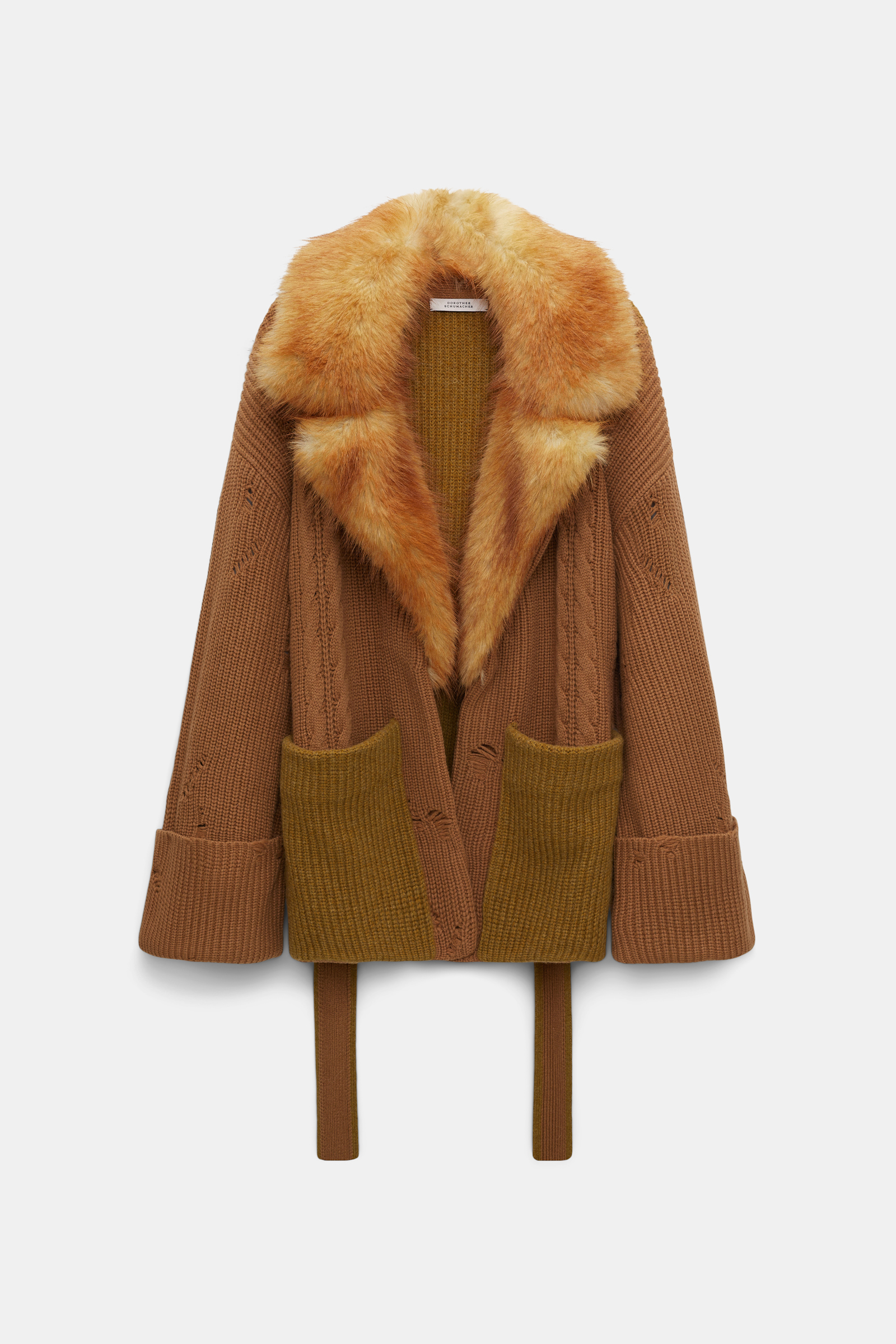 Dorothee Schumacher Merino-cashmere cardigan with faux fur collar camel mix