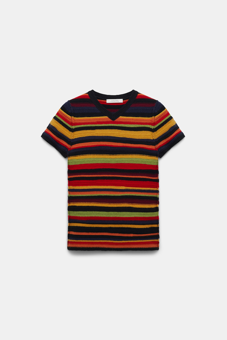 Dorothee Schumacher Short sleeve textured stripe cashmere sweater multistripe