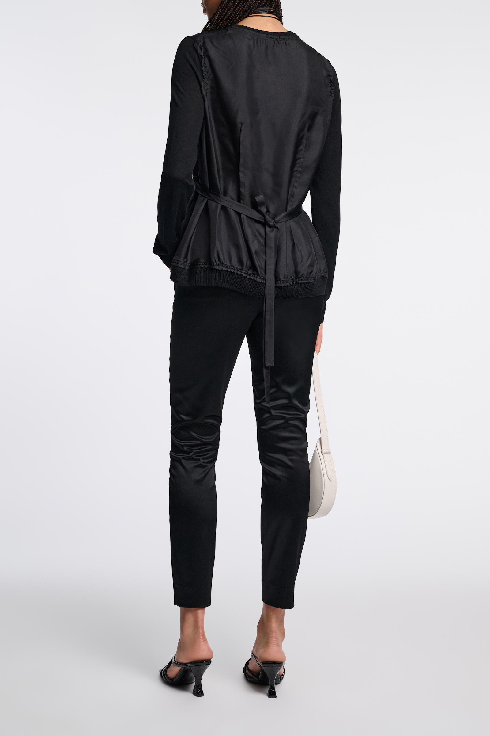 Dorothee Schumacher Merino sweater with silk twill patchworking black