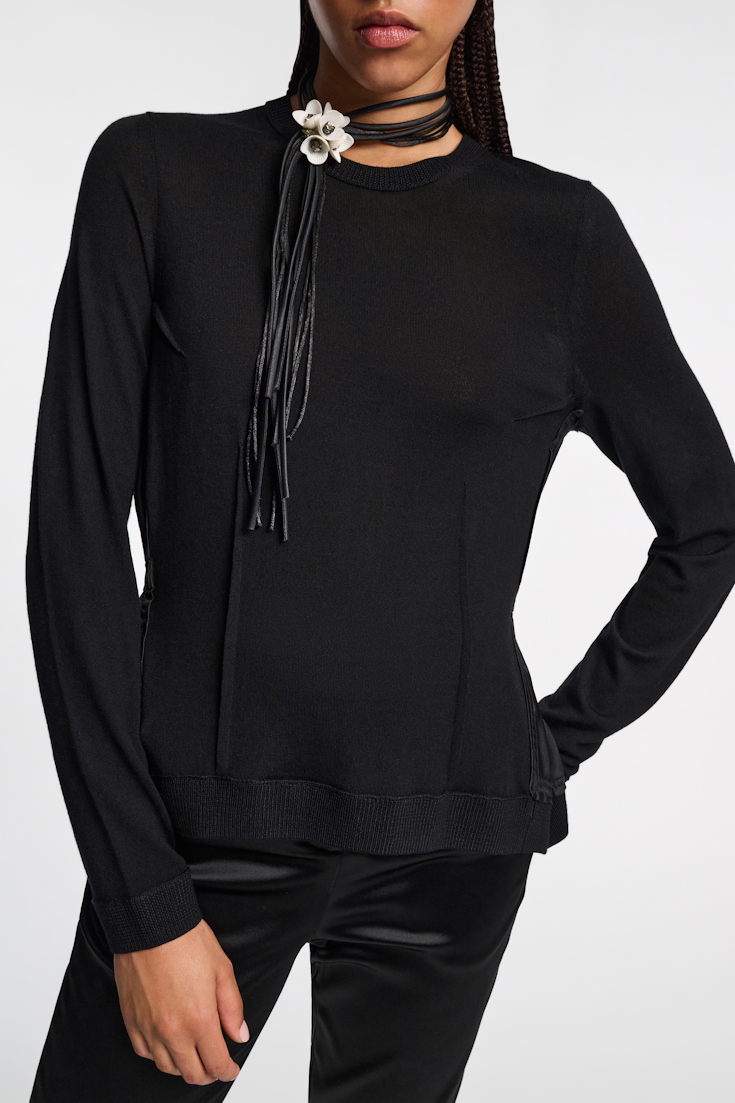 Dorothee Schumacher Merino sweater with silk twill patchworking black