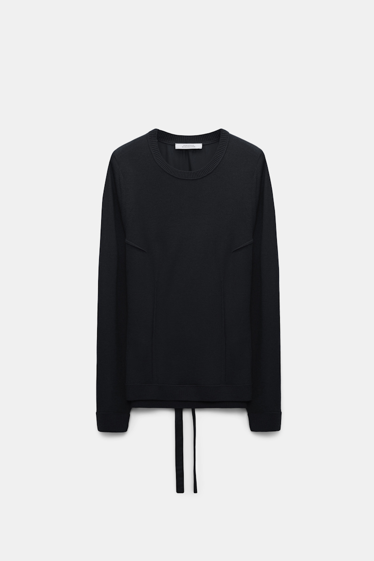 Dorothee Schumacher Merino Pullover mit Details aus Seidentwill deep black