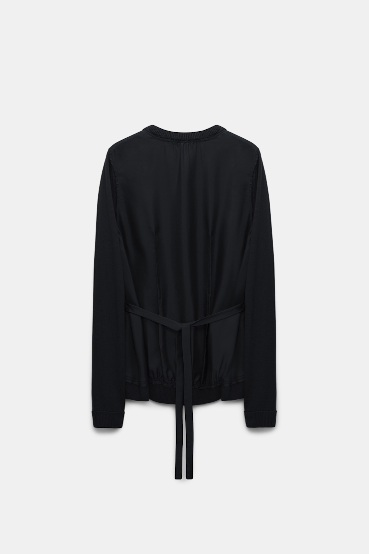 Dorothee Schumacher Merino Pullover mit Details aus Seidentwill deep black