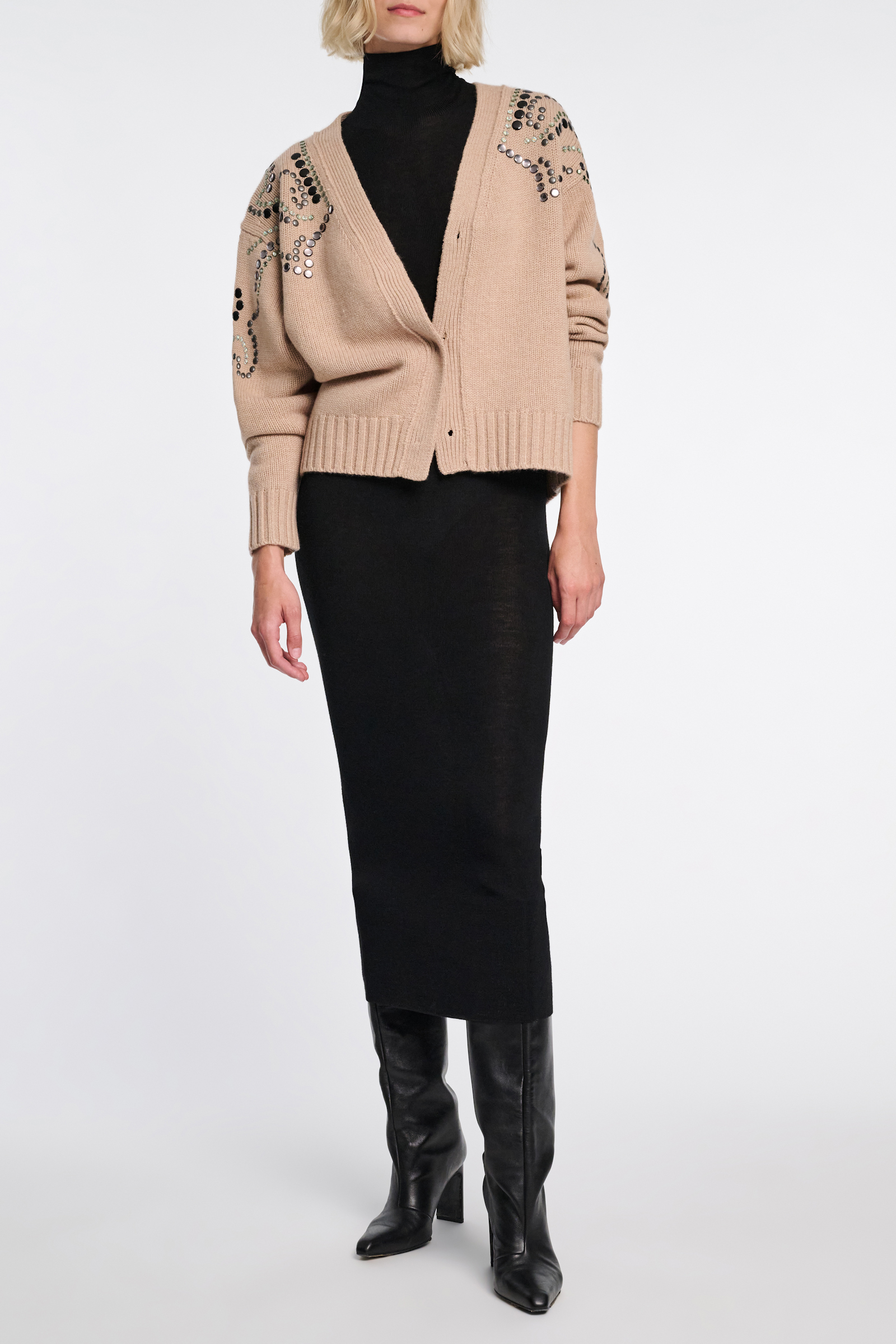 Dorothee Schumacher Embellished Merino-cashmere cardigan camel