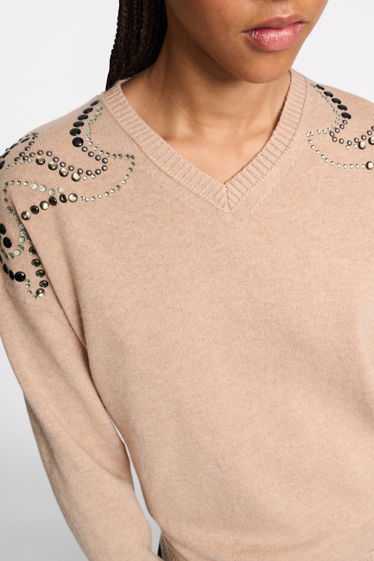 Dorothee Schumacher Embellished Merino-cashmere pullover camel