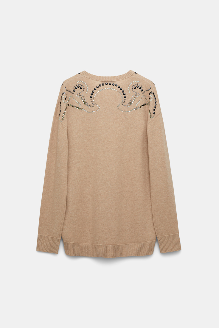 Dorothee Schumacher Embellished Merino-cashmere pullover camel