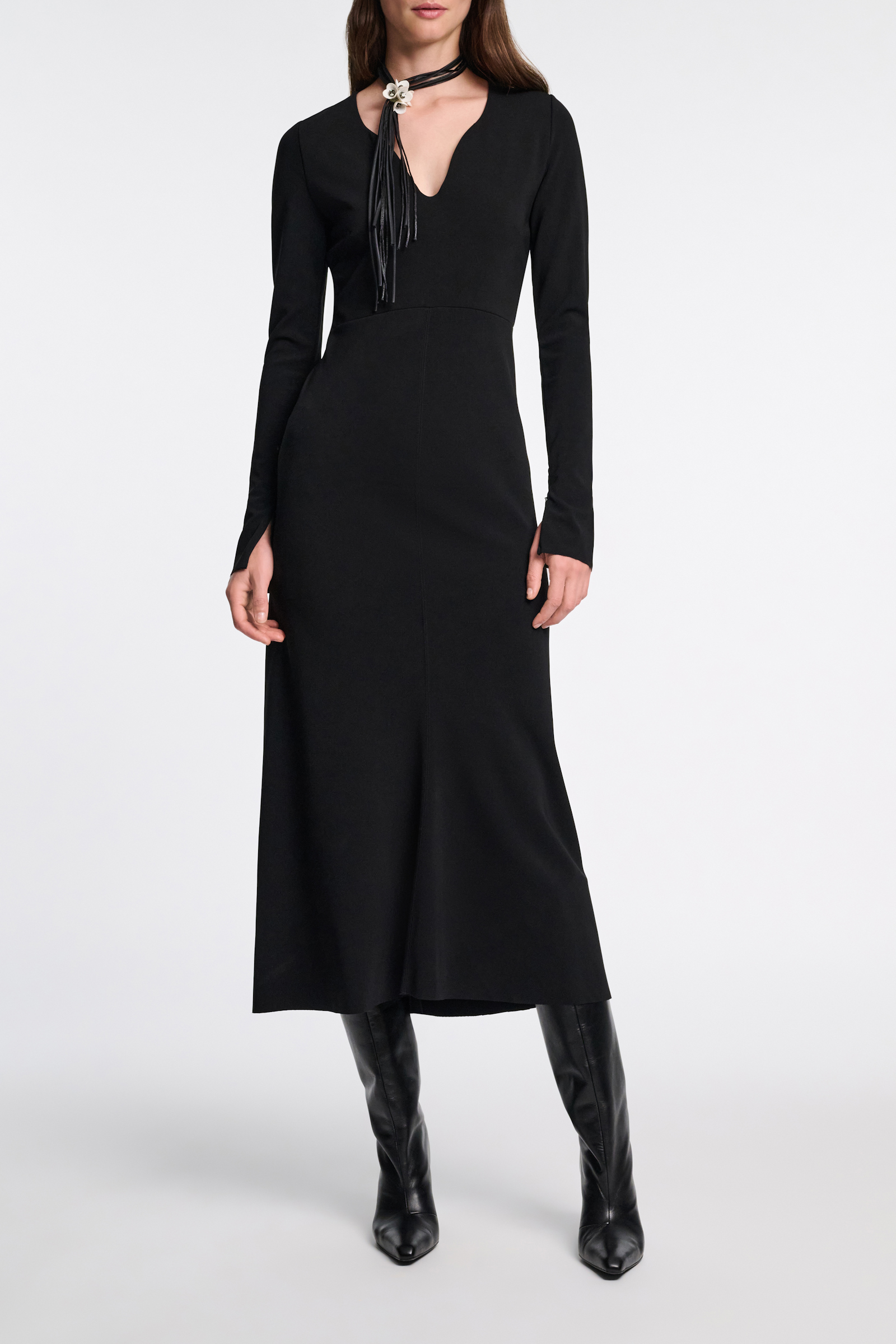 Dorothee Schumacher Long sleeve dress with structured V-neckline black