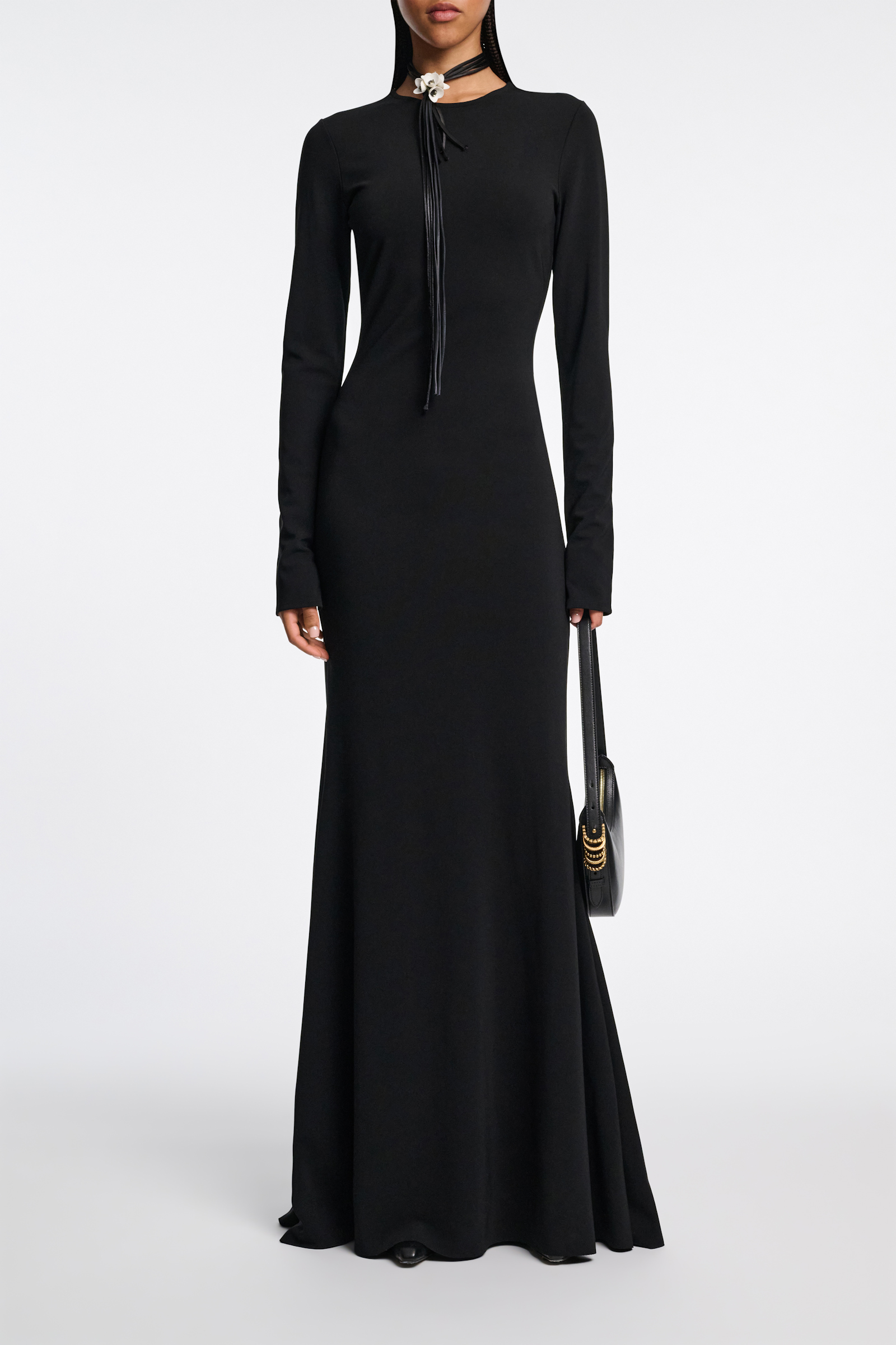 Dorothee Schumacher Round neck evening dress with train black