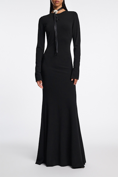 Dorothee Schumacher Round neck evening dress with train black