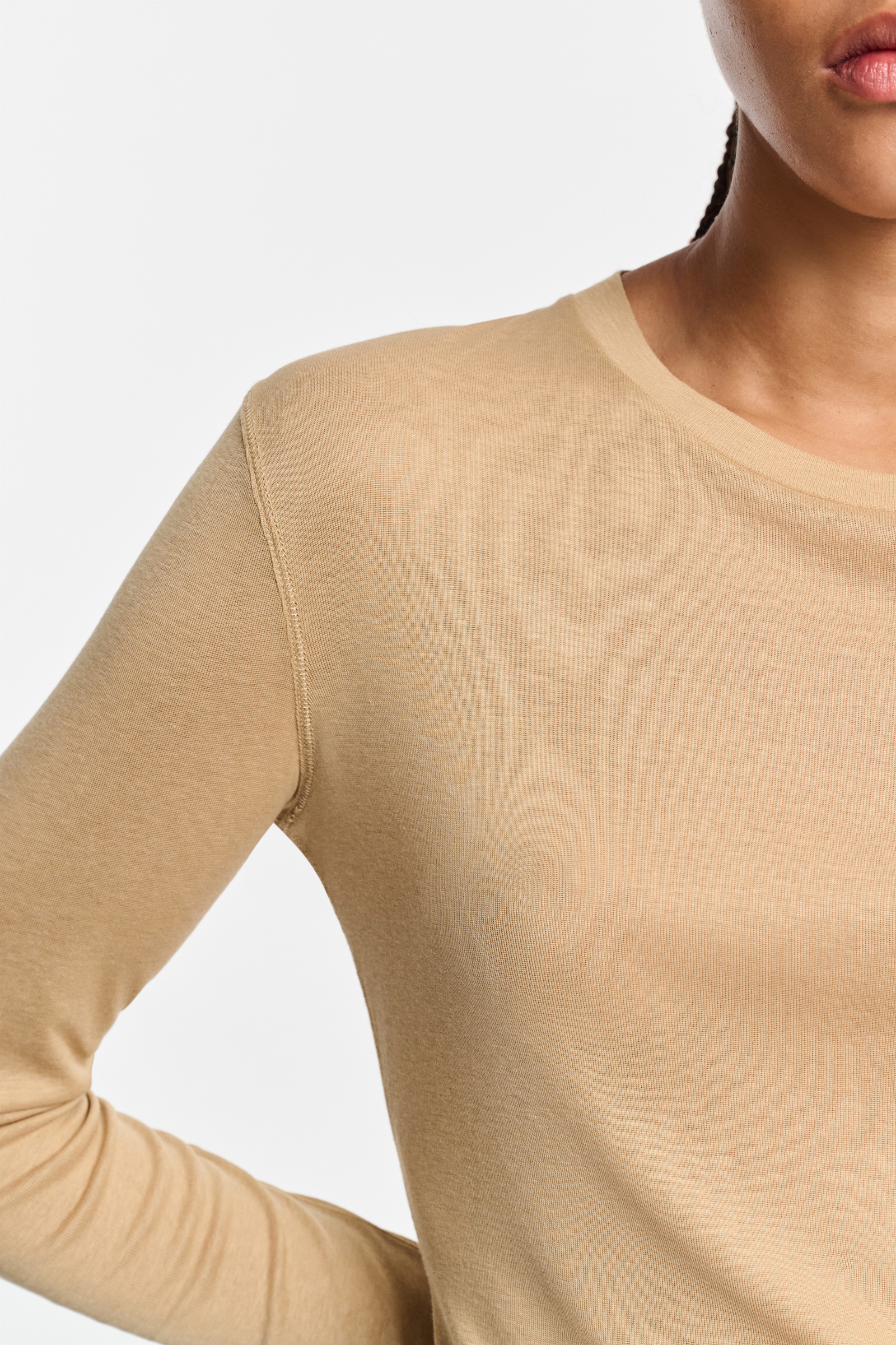 Dorothee Schumacher Geripptes Longsleeve mit Rundhalsausschnitt golden brown