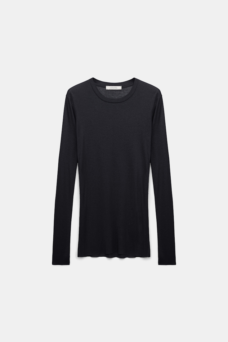 Dorothee Schumacher Geripptes Longsleeve mit Rundhalsausschnitt deep black