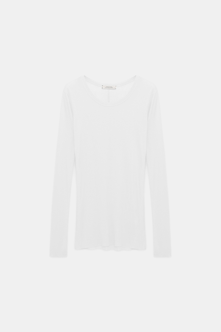 Dorothee Schumacher Geripptes Longsleeve mit tiefem Rundhalsausschnitt pure white