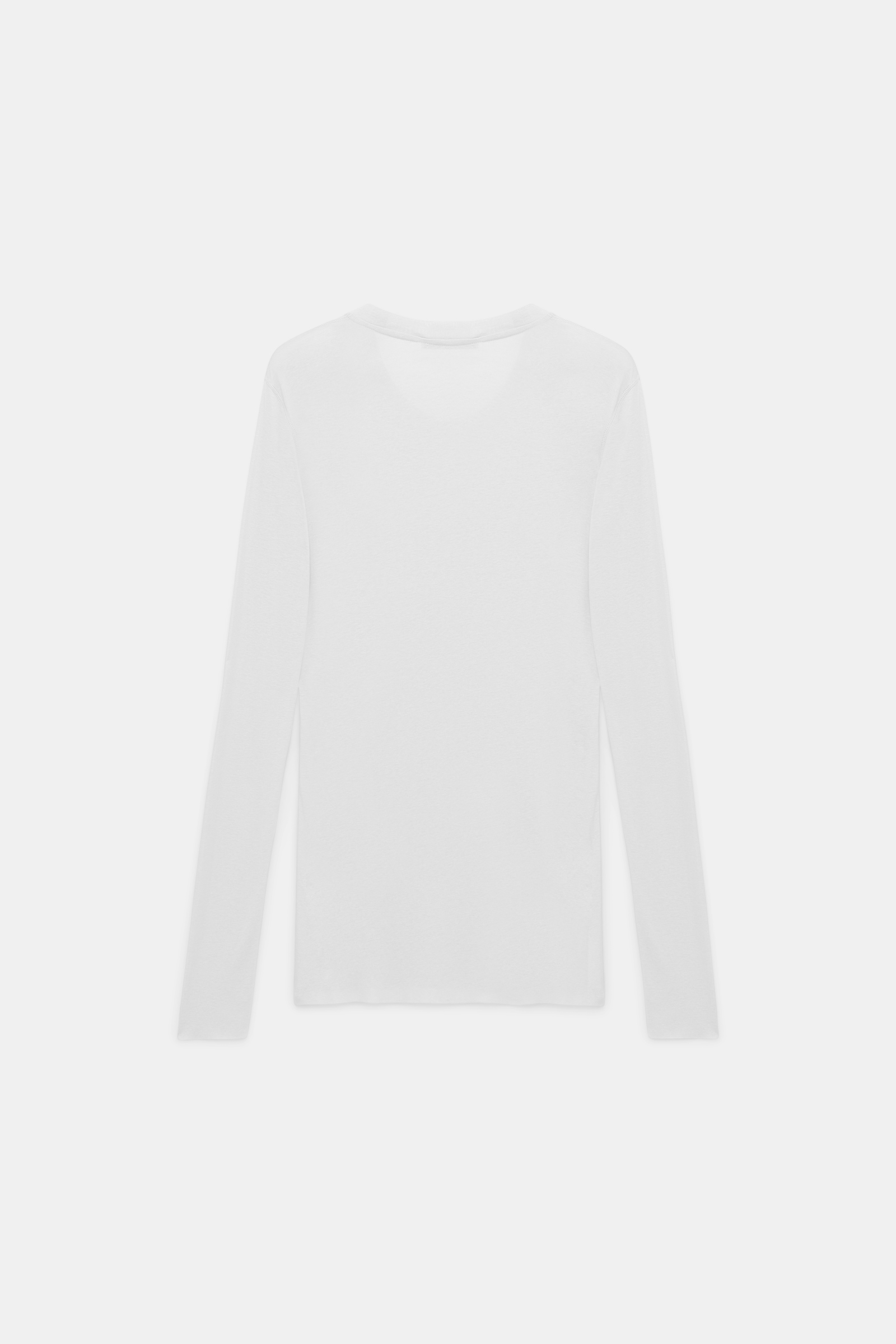 Dorothee Schumacher Geripptes Longsleeve mit tiefem Rundhalsausschnitt pure white