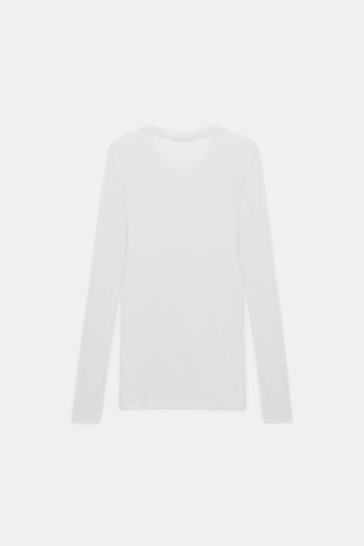 Dorothee Schumacher Geripptes Longsleeve mit tiefem Rundhalsausschnitt pure white