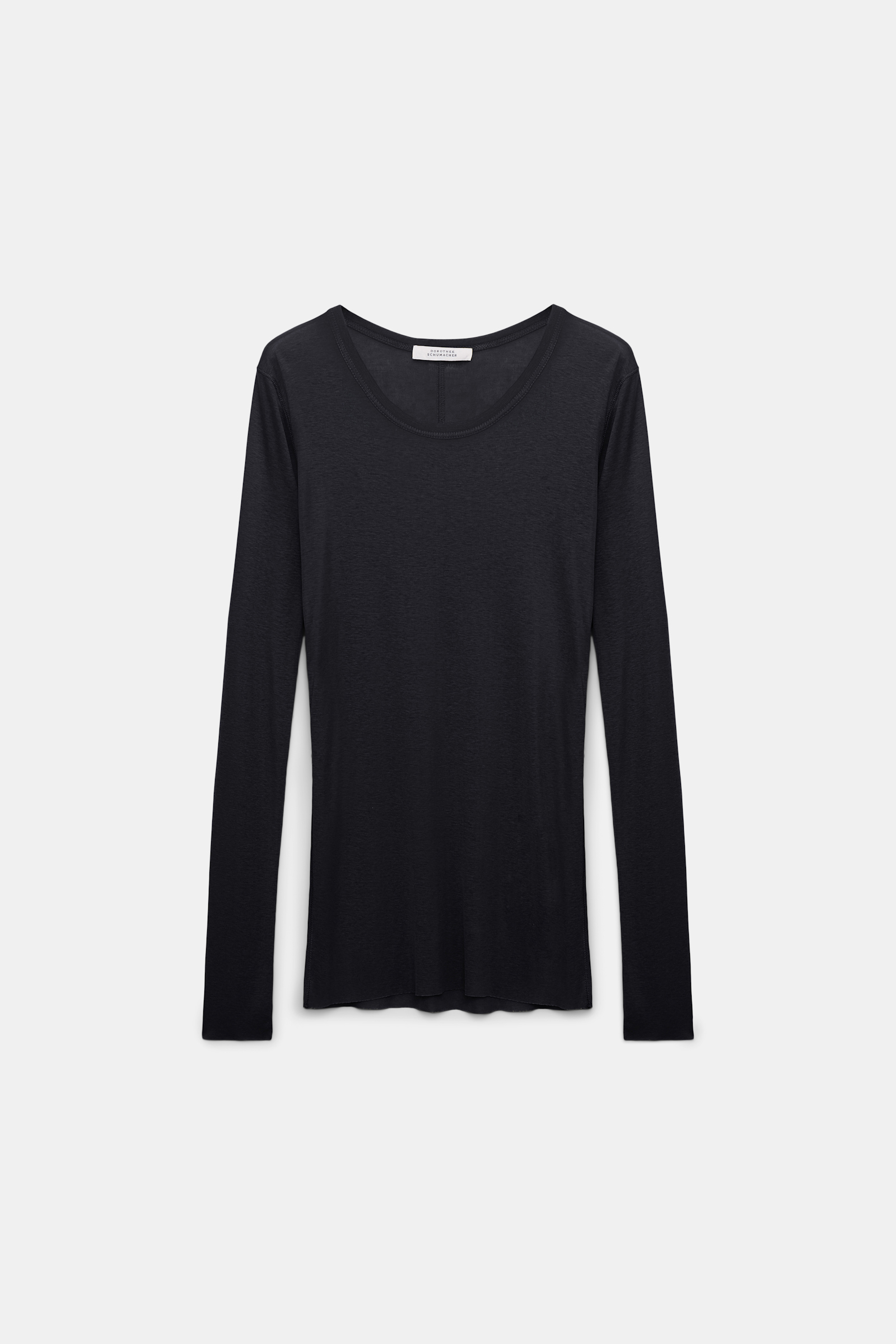 Dorothee Schumacher Geripptes Longsleeve mit tiefem Rundhalsausschnitt deep black