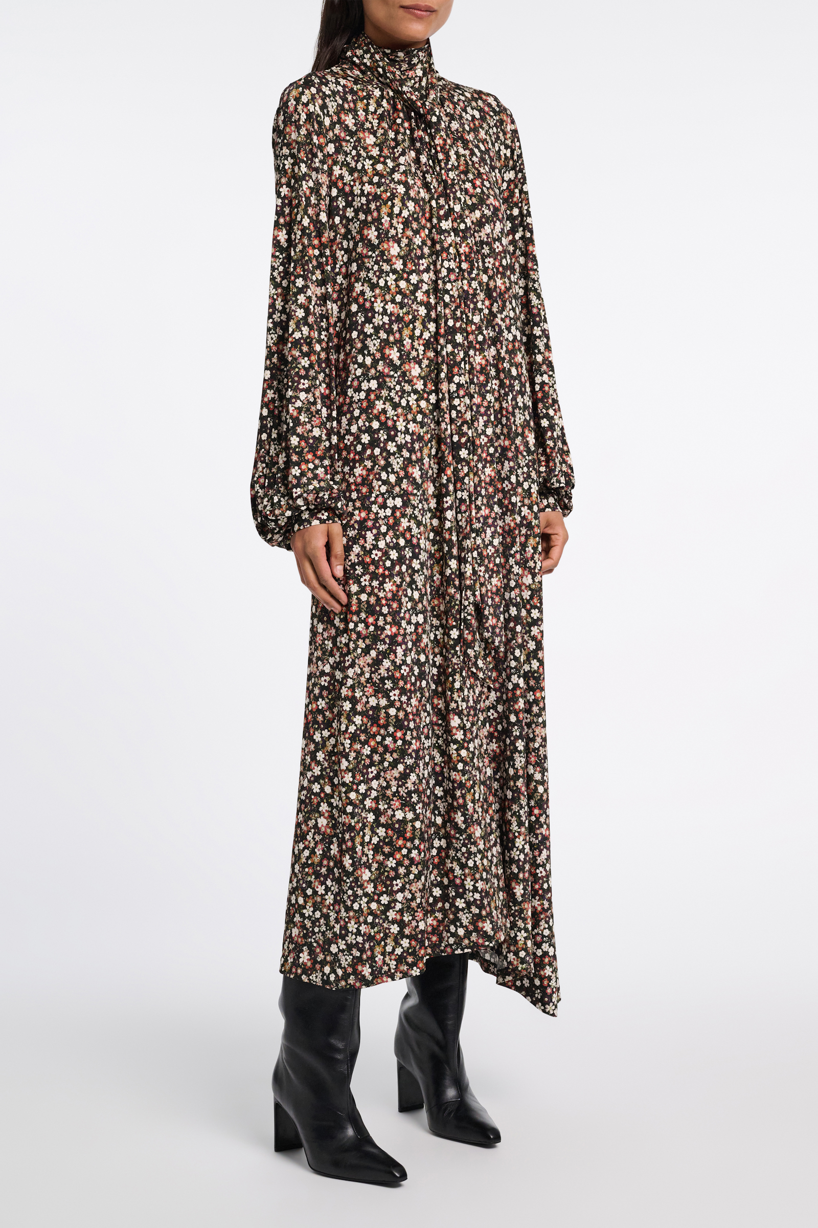 Dorothee Schumacher Millefleur print flowing rayon jersey dress black flower