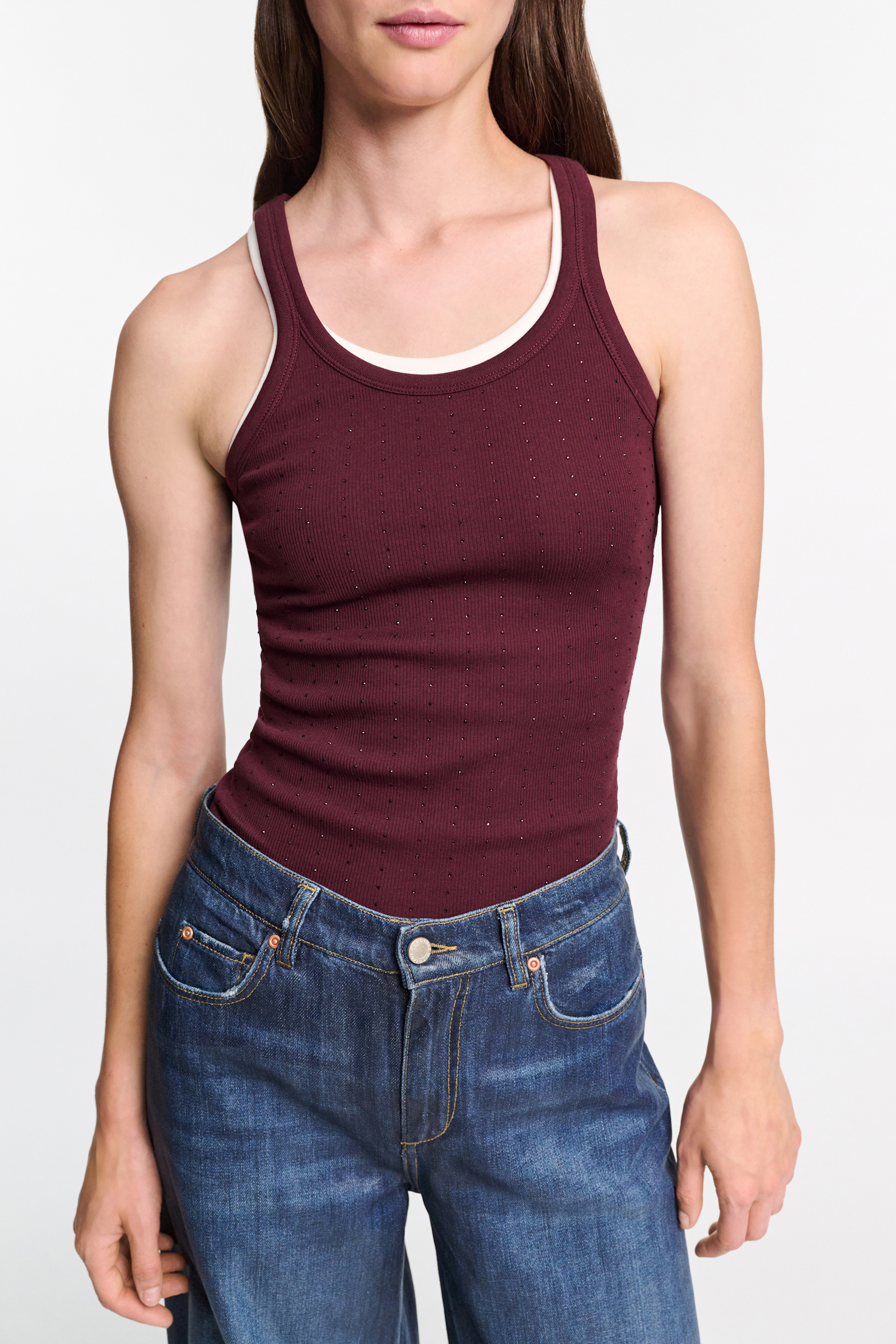 Dorothee Schumacher Ribbed tank top with hotfix embellishment dark burgundy