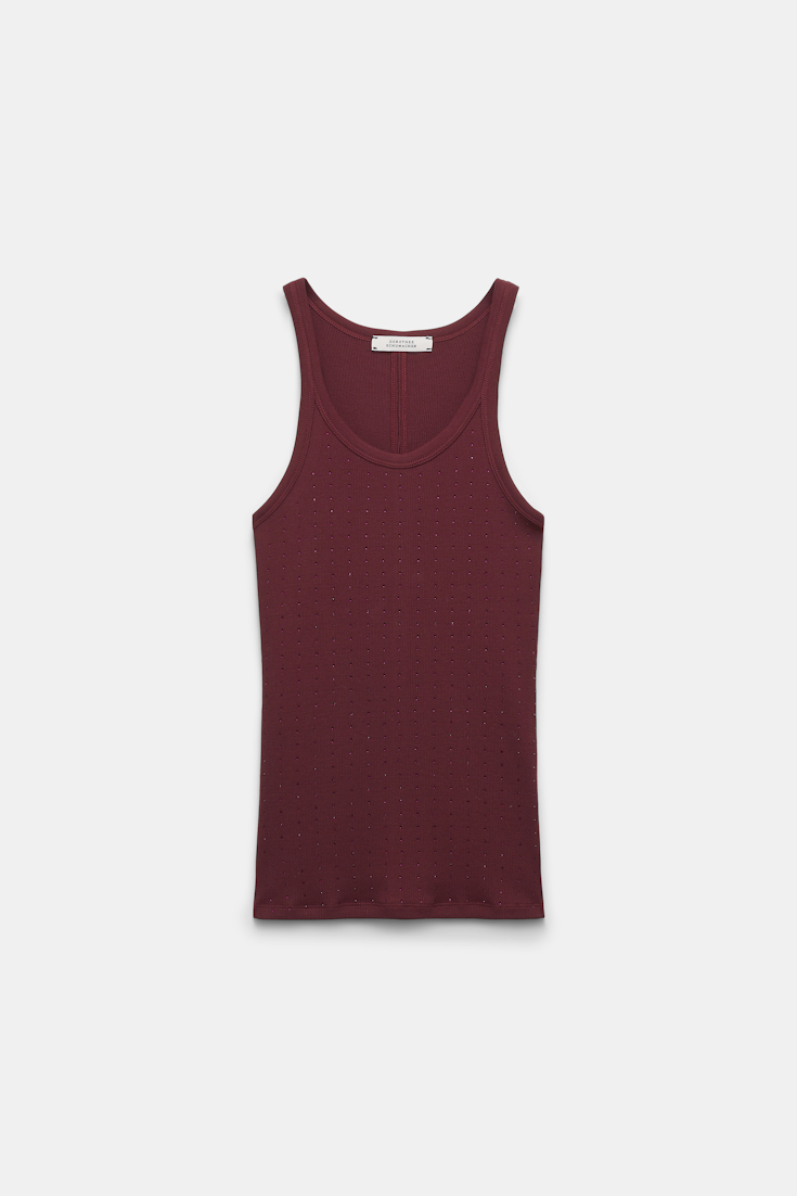 Dorothee Schumacher Ribbed tank top with hotfix embellishment dark burgundy