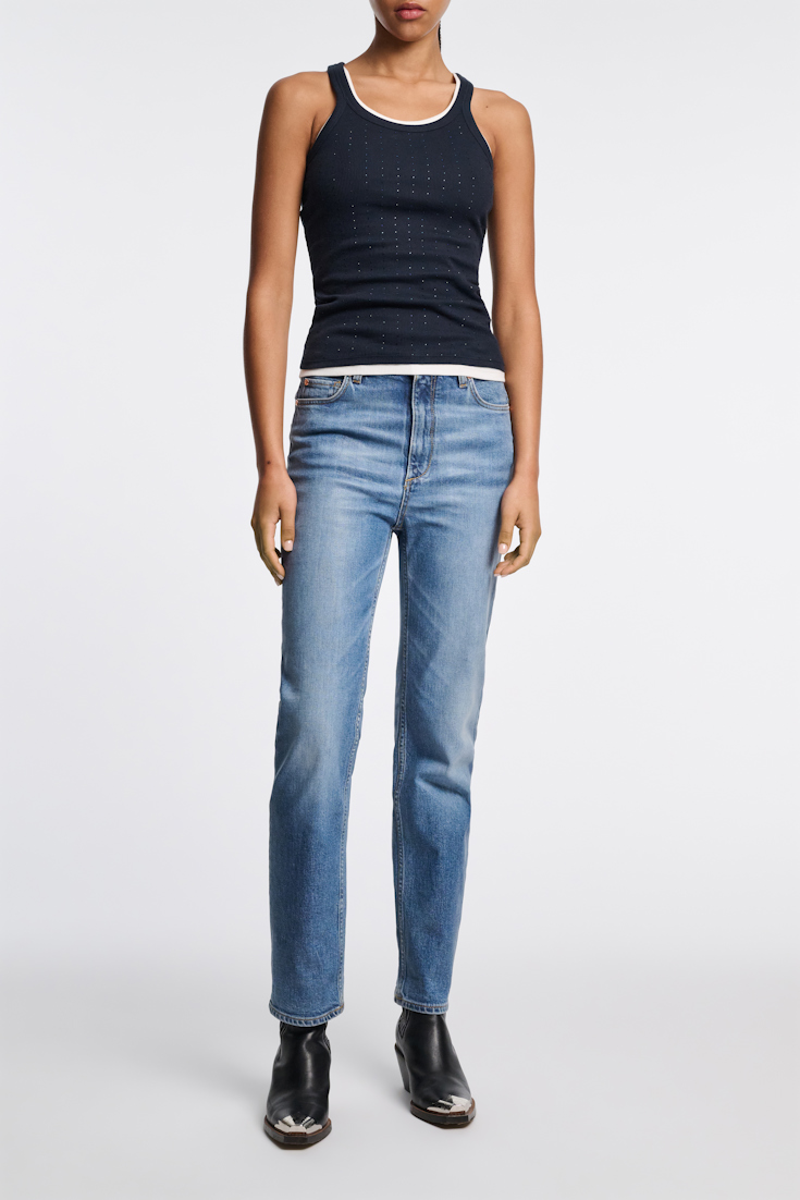 Dorothee Schumacher Ribbed tank top with hotfix embellishment dark navy