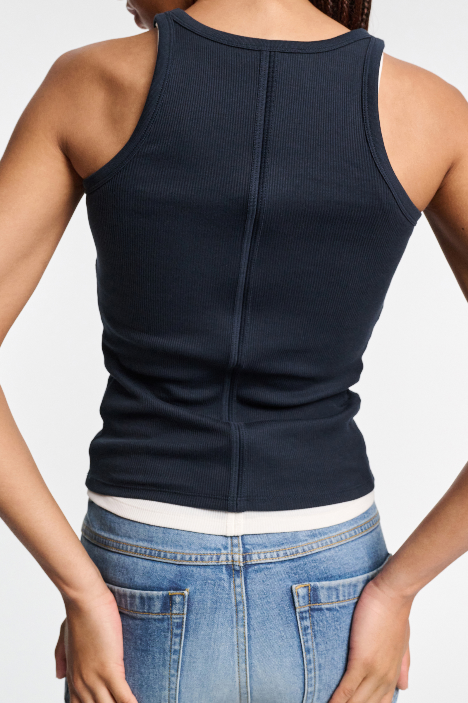 Dorothee Schumacher Ribbed tank top with hotfix embellishment dark navy