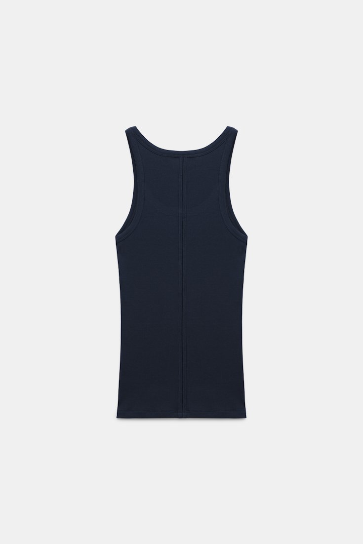 Dorothee Schumacher Ribbed tank top with hotfix embellishment dark navy