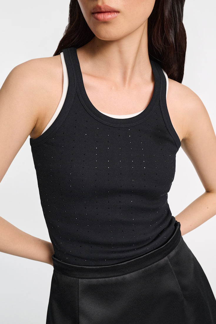 Dorothee Schumacher Ribbed tank top with hotfix embellishment black