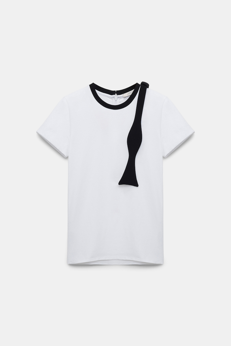 Dorothee Schumacher T-shirt with removable bow tie camelia white