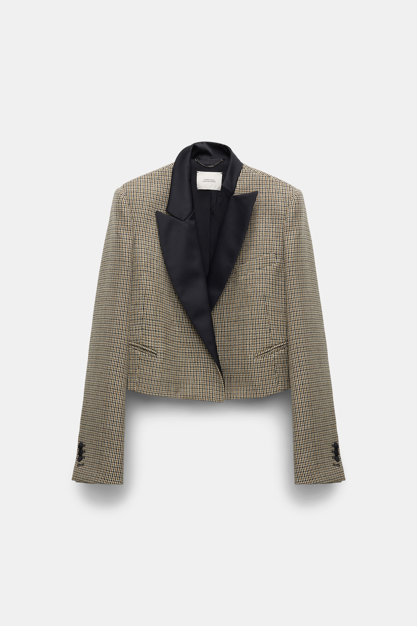 Dorothee Schumacher Cropped glen plaid blazer with asymmetric lapel pepita mix khaki