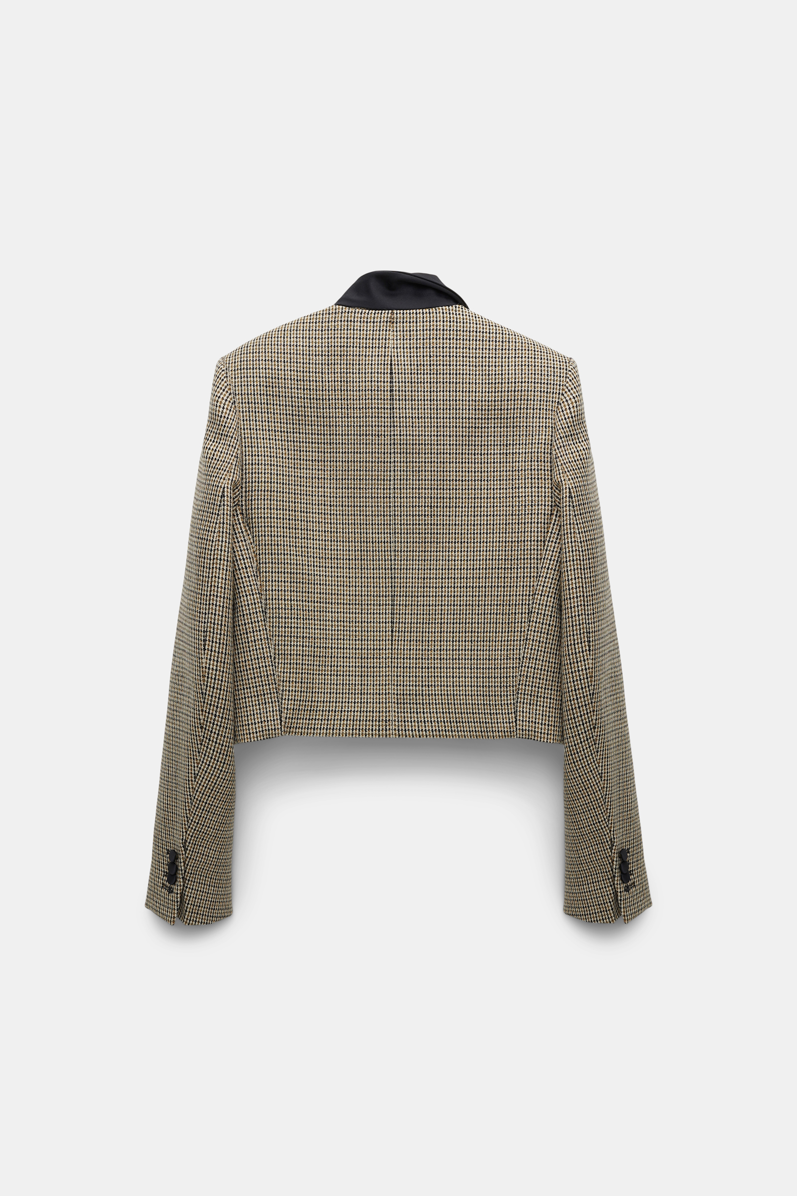 Dorothee Schumacher Cropped glen plaid blazer with asymmetric lapel pepita mix khaki