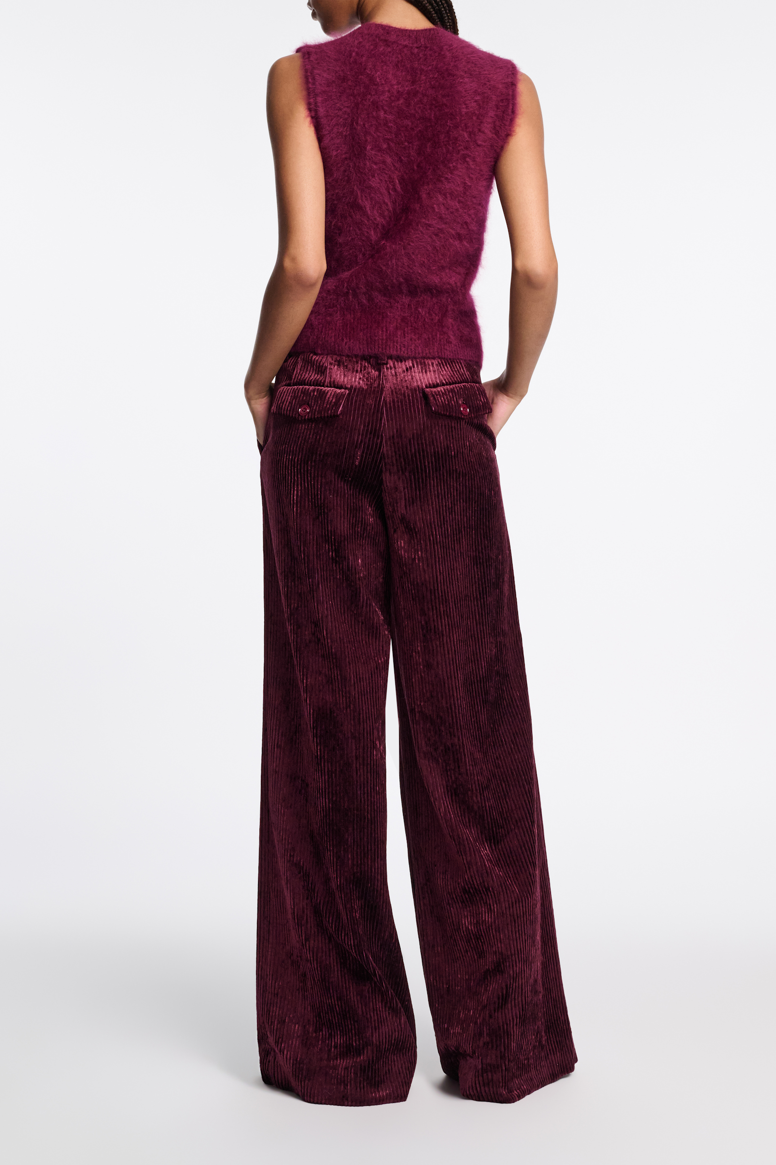 Dorothee Schumacher Wide leg pleated corduroy trousers dark burgundy