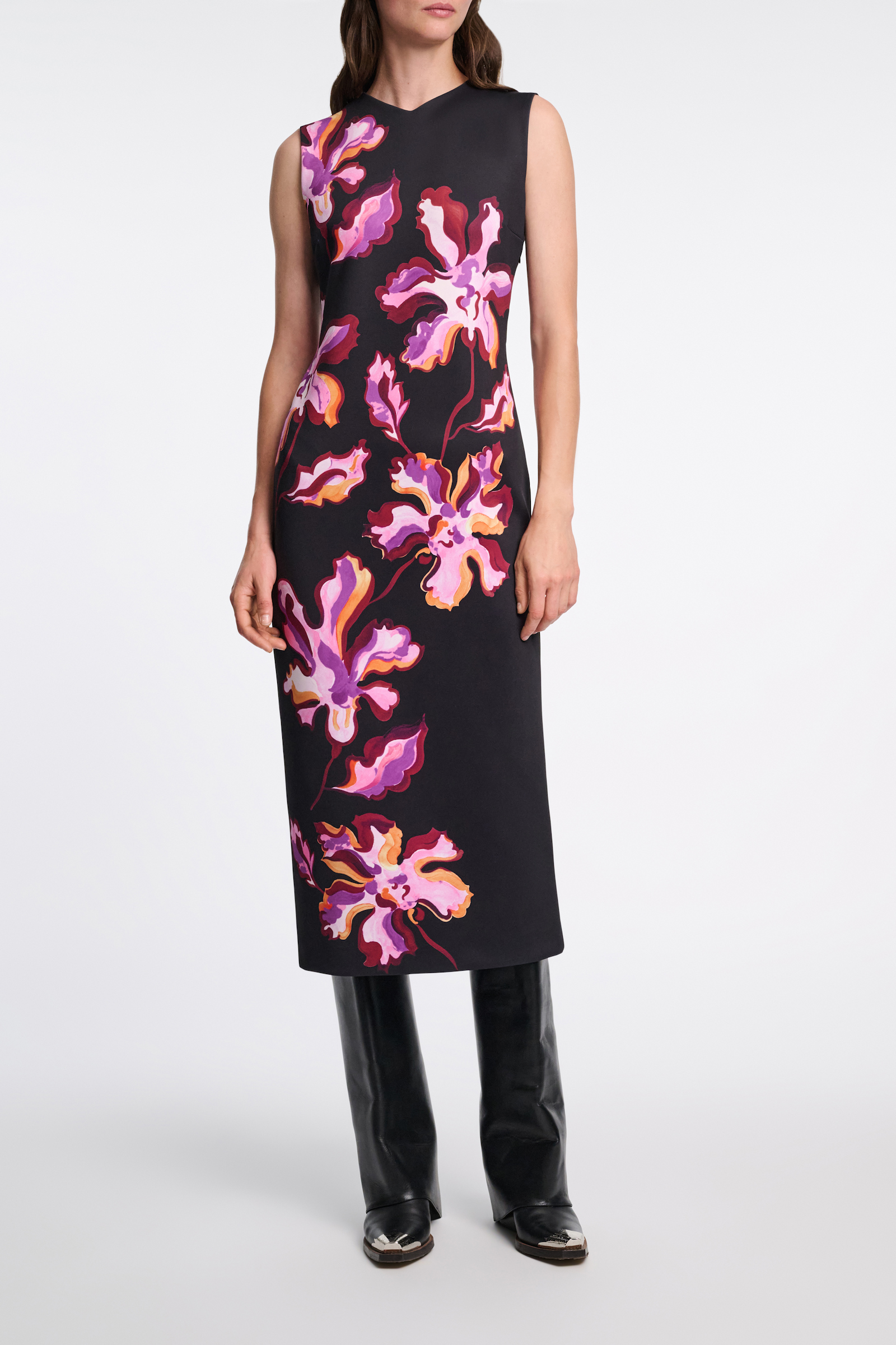 Dorothee Schumacher Printed neoprene sheath dress flame flower black/purple