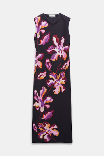 Dorothee Schumacher Printed neoprene sheath dress flame flower black/purple