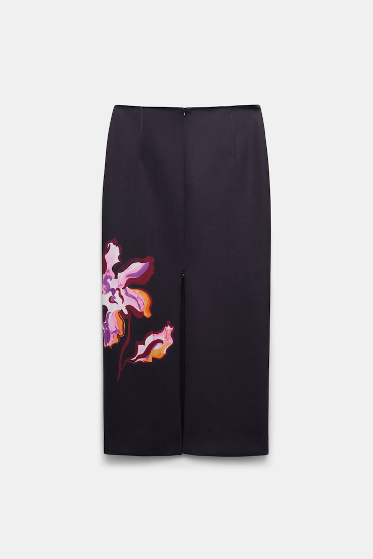 Dorothee Schumacher Printed neoprene pencil skirt flame flower black/purple