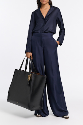 Dorothee Schumacher Wide leg silk twill pants blue night