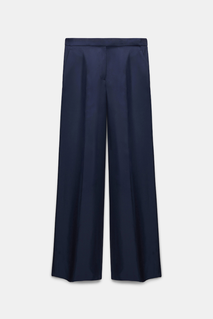 Dorothee Schumacher Wide leg silk twill pants blue night