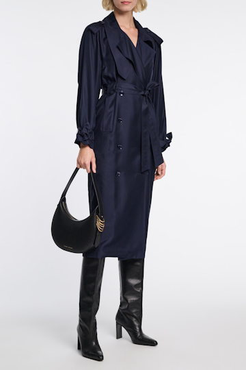 Dorothee Schumacher Double-breasted trench coat dress in silk twill blue night