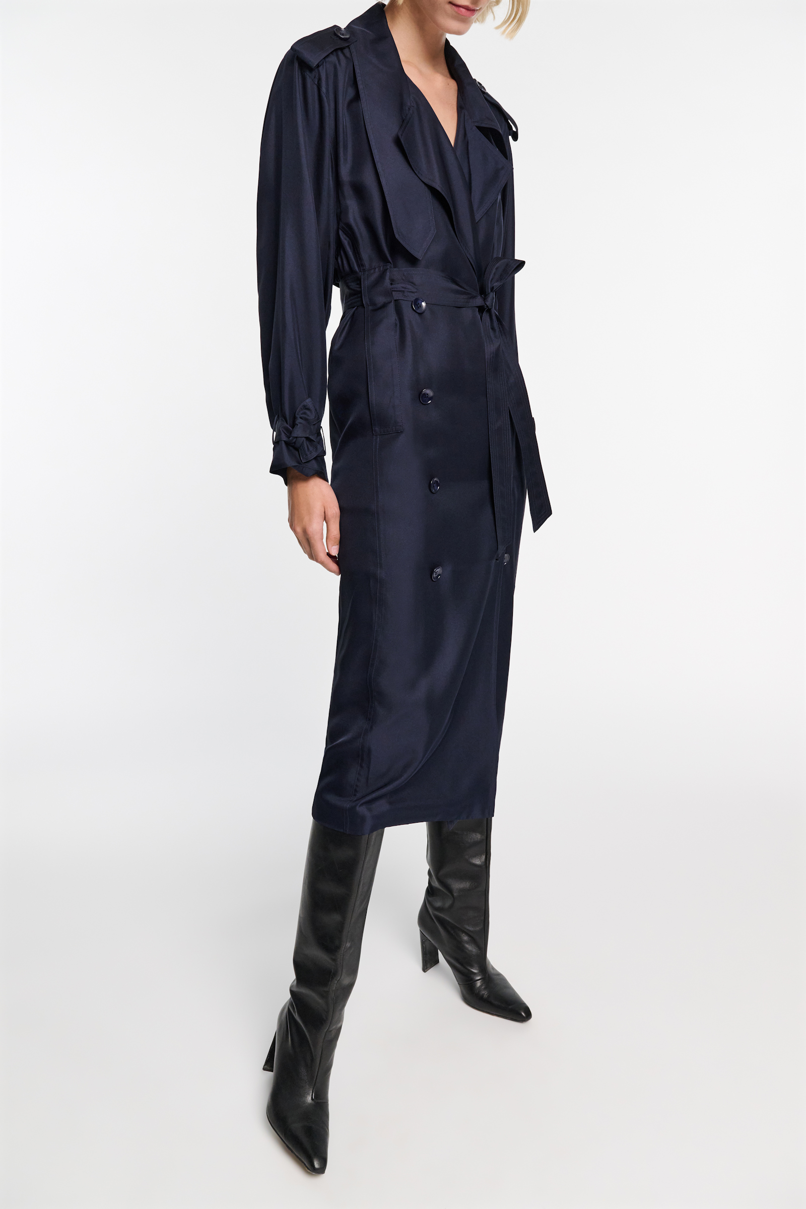 Dorothee Schumacher Kleid im Trenchcoat-Style aus Seidentwill blue night