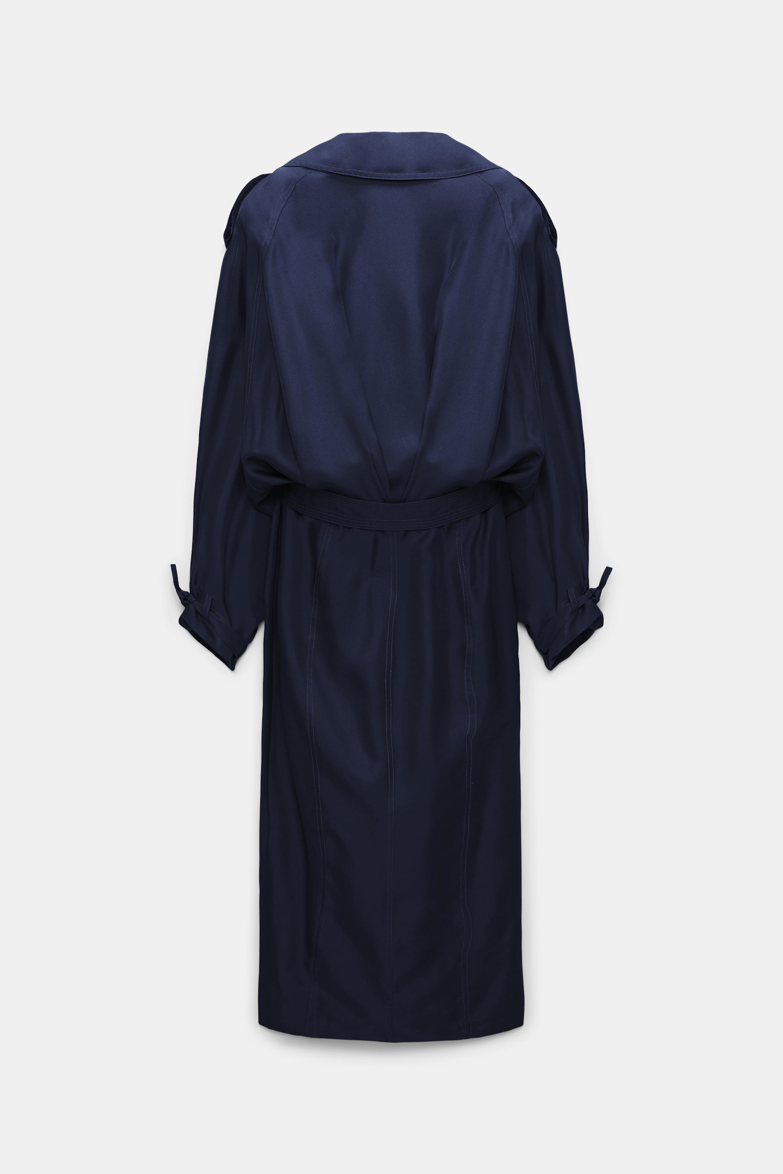 Dorothee Schumacher Double-breasted trench coat dress in silk twill blue night