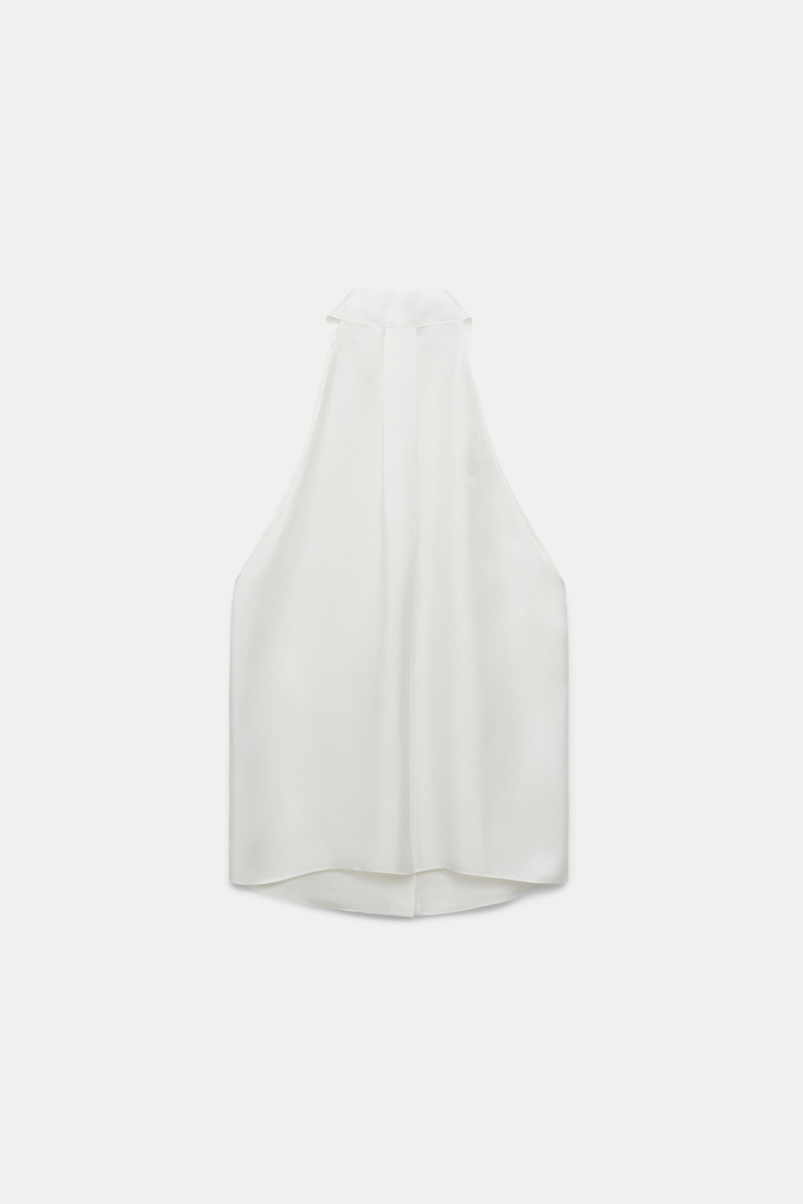 Dorothee Schumacher Tank top with sporty shoulders in printed silk twill camelia white