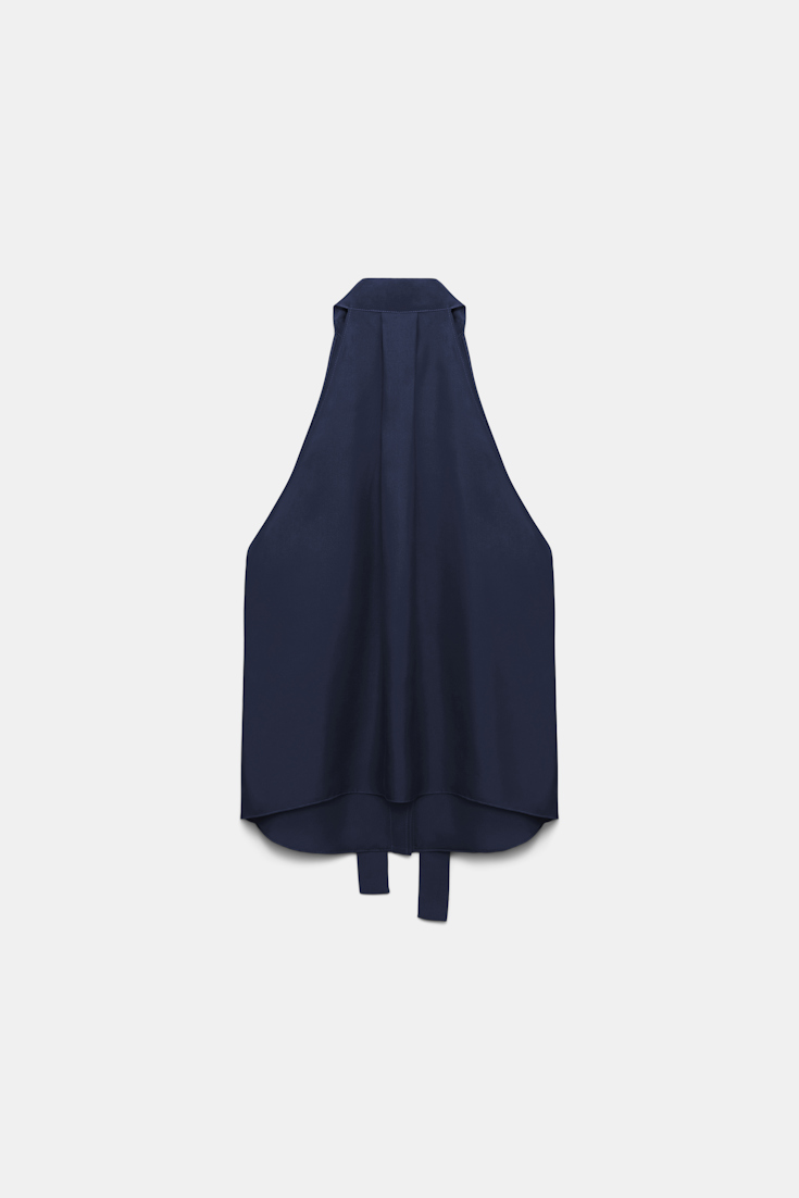 Dorothee Schumacher Tank top with sporty shoulders in printed silk twill blue night