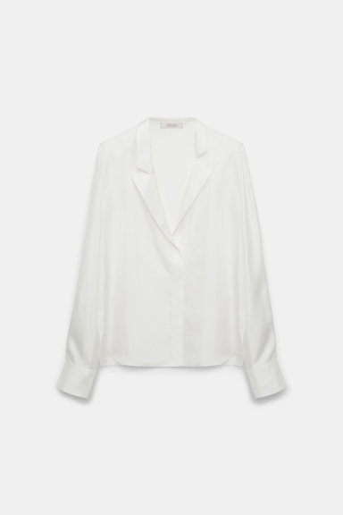 Dorothee Schumacher Silk twill blouse with asymmetric lapel camelia white