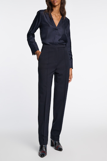 Dorothee Schumacher Silk twill blouse with asymmetric lapel blue night