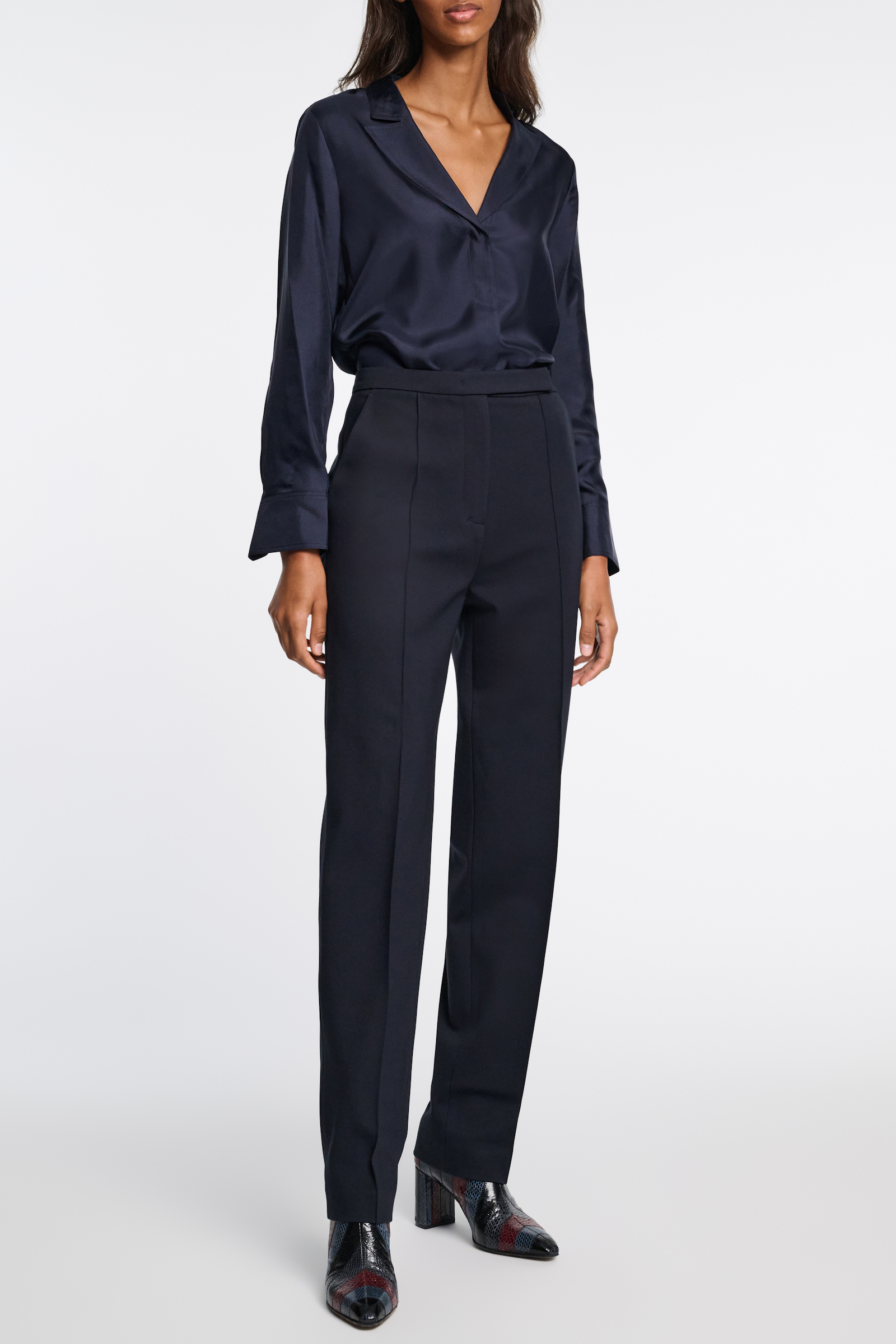 Dorothee Schumacher Silk twill blouse with asymmetric lapel blue night