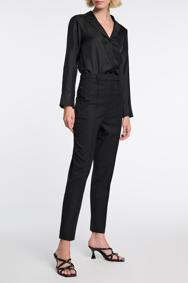 Dorothee Schumacher Silk twill blouse with asymmetric lapel black